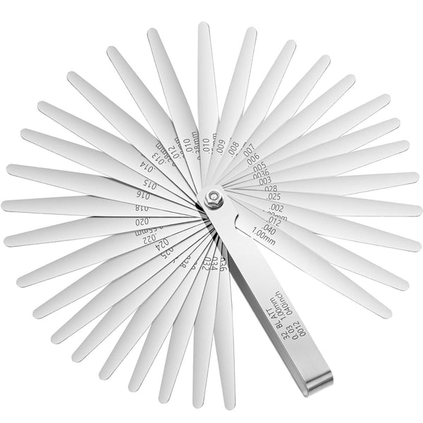 Stainless Steel Feeler Gauge: Dual Marked Metric and Imperial Measuring Tool (32 Blades, 0.03-1 mm)
