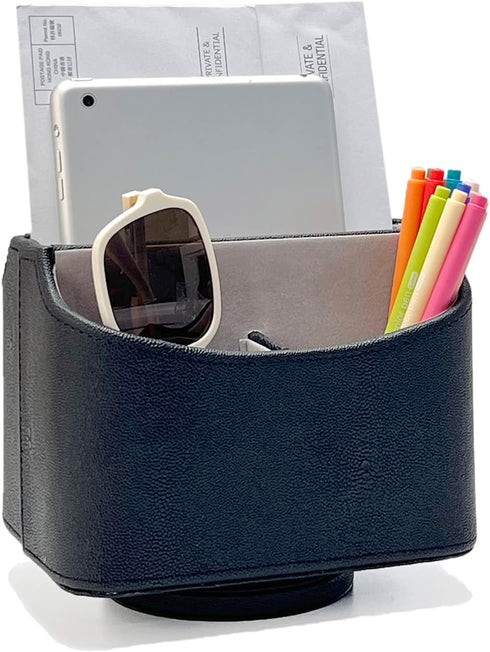 UnionBasic 360 Degree Rotating Desk Organizer, Fishskin Black, Desktop Caddy for TV Guide, Mail, Media, Remote Holder