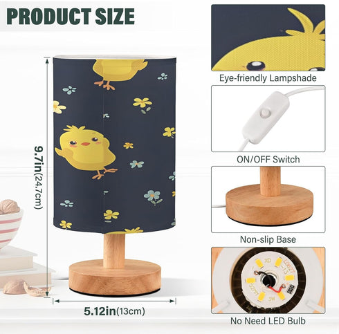 ALAZA Cute Cartoon Chicken Bedside Table Lamp with USB Port for Bedroom Nightstand Lamps Night Light Linen Fabric Shade
