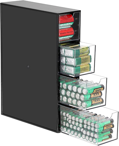BTSKY 1 Pack Black Acrylic Battery Storage Organizer for AA, AAA, 9V,