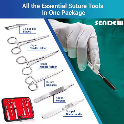 Suture Kit (30 Pcs) for Training Suture Pad Practice Kit for Medical Dental Vet Training Students, Including Large Silicone Pad,Tool Kit with Needles-Demonstration Purpose Only