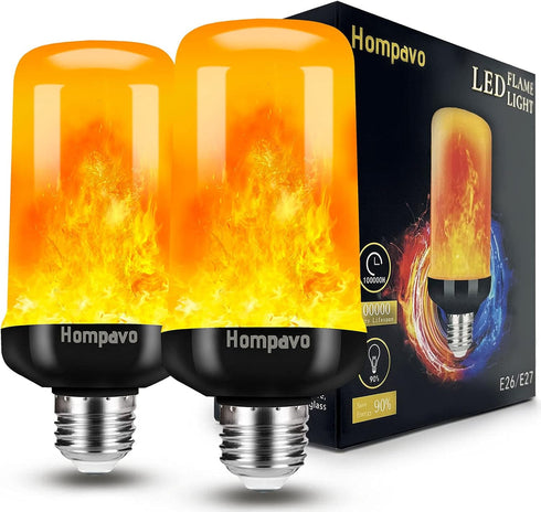 Hompavo Upgraded LED Flame Light Bulbs, 4 Modes Flickering, E26/E27 Flame Bulb for Halloween Christmas Party, 2 Pack