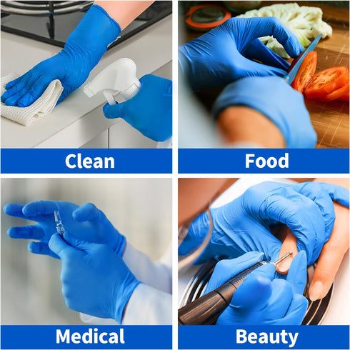 Medical Nitrile Exam Gloves, 5 mil Chemo-Rated Powder-Free Food Safe Cleaning Disposable Gloves, Blue, 100/1000Pcs
