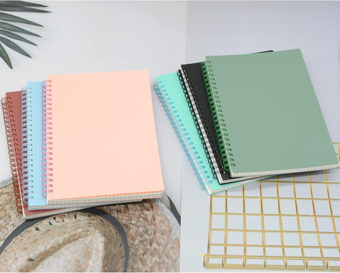 Yansanido Spiral Notebook, 6 Pcs A5 Thick Plastic Hardcover, Graph Paper, 80 Sheets - 160 Pages, 6 Colors