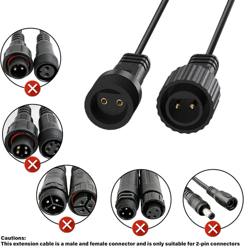 FFZZKJ 16.4Ft/5M IP68 24AWG 2 Extension Cable for Christmas String Lights Waterproof Extension Lead Extension Cord