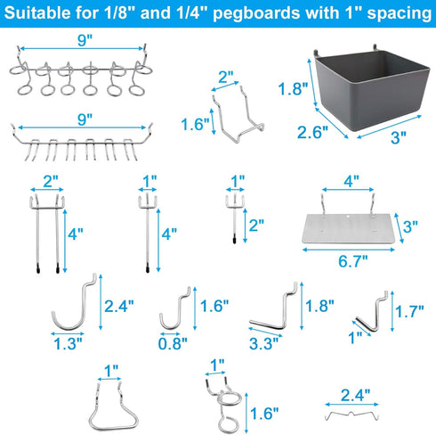 FRIMOONY Pegboard Hooks Assortment with Pegboard Bins, 140 Piece for Organizing Various Tools