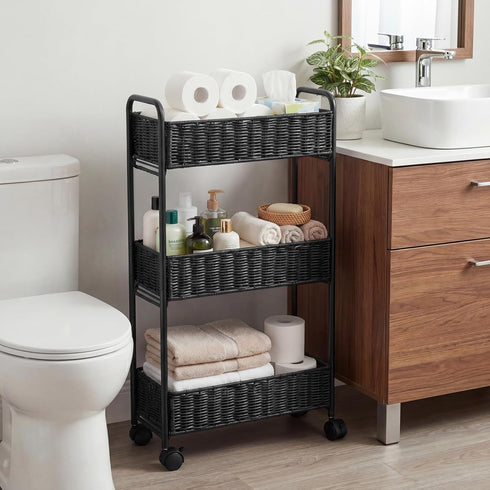 Cart,3-Tier 3 Tiers-7.1 inch FOCHIER F Utility Slim Storage Rolling Kitchen Office Laundry Room Cart,Mobile Shelving