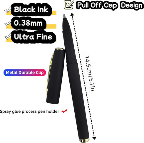 Fengtaiyuan 038P18 Black Gel Ink Rollerball Pens, Comfortable Grip, Ultra Fine 0.38mm, 18-Piece Box