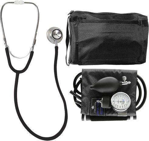 MABIS Blood Pressure Cuff and Dual Head Stethoscope Kit, Home Sphygmomanometer with Calibrated Nylon Cuff, Professional
