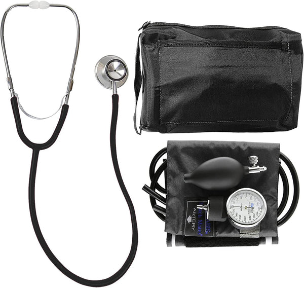 MABIS Blood Pressure Cuff and Dual Head Stethoscope Kit, Home Sphygmomanometer with Calibrated Nylon Cuff, Professional