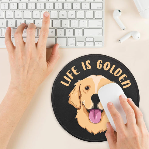 YAZMEEN Golden Retriever Mousepad, Non-Slip Rubber Base, Life is Golden Mouse Mat for Laptop, Office Gifts