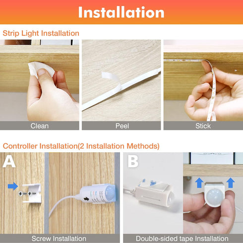 Dimmable 16.4ft 3000K WOBANE LED Strip Lights, Motion Sensor Light Strip with Remote and Adapter, Night Light