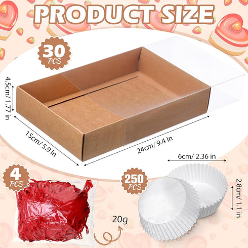 30 Sets of Cookie Boxes, 9.5x5.9x1.8 Inches Bakery Boxes with Clear Lids for Pastries, Macaron, Strawberries