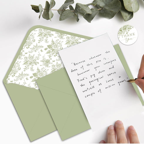 SMUAENSS 24 Pack Sage Green Floral Thank You Cards With Envelopes Stickers, Wedding Floral Thank You Card Greenery