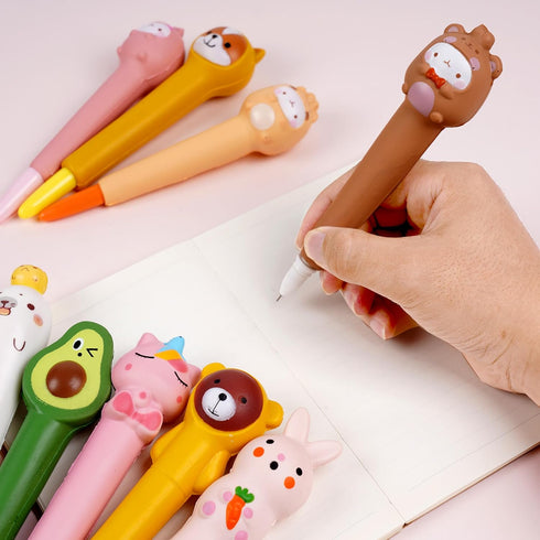 SAIWEILAI ONLINE 72 Pieces Cute Kawaii Pens Set, 36 Animal Fruit Shaped Squishy Pens with 36 Replacement Refills