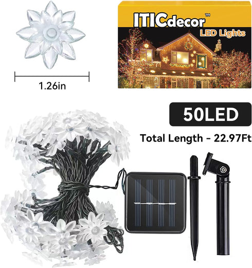 50 ITICdecor Solar Flower String Lights Outdoor Waterproof LED Upgraded Flower Fairy Light for Garden Fence Patio Yard