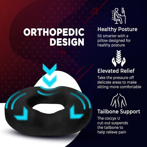 Lexia Tailbone Donut Pillow Seat Cushion Orthopedic Design| & Coccyx Memory Foam Pillow | Relieve Pain and Pressure