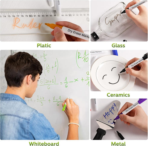 Thenshop 200 Pack Dry Erase Markers with 4 Magnetic Whiteboard Erasers, Bulk Fine Point Markers for Office