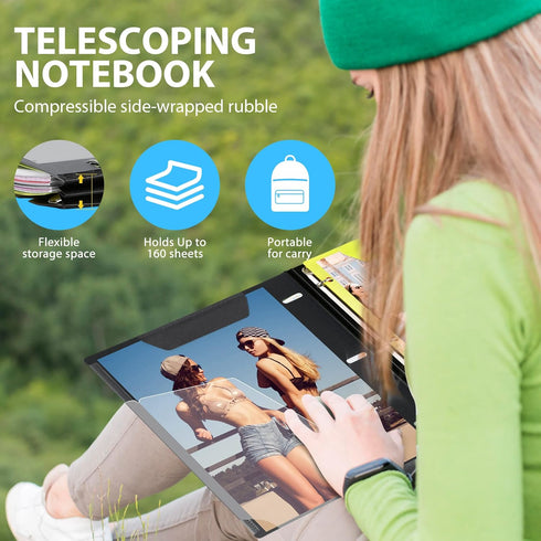 WOT All-in-one Telescoping Binder Notebook 2PCS, Refillable 3 Ring Binder with Customized Cover, 60 Sheets, Black
