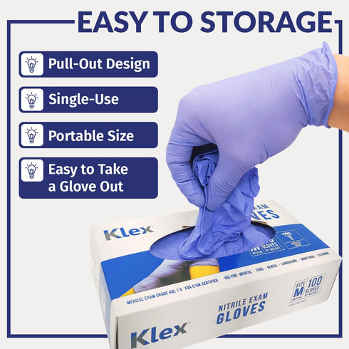Klex Lavender Nitrile Exam Gloves - Medical Grade, Powder Free, Latex Free, Food Safe