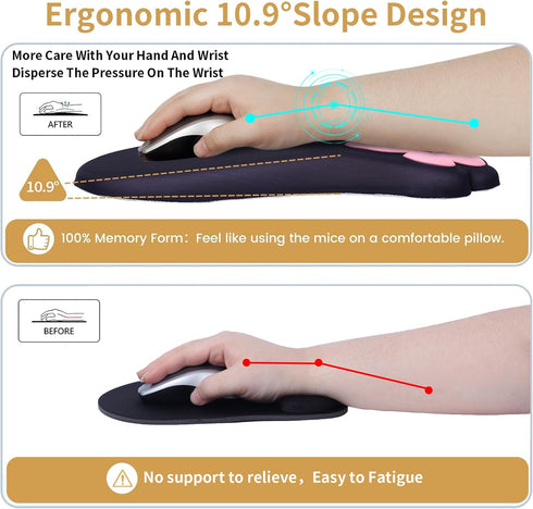 L-SPOUTTO Ergonomic Mouse Pad with Wrist Rest,Cute Cat Paw Mousepad Wrist Support,Comfortable Massage Design Computer