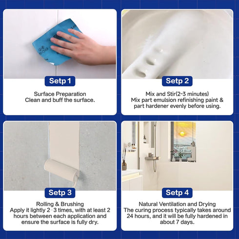 35oz White,50-60sq.ft Tub and Tile Refinishing Kit with Tools, White Tile Paint Water Based & Low Odor, DIY Bathtub
