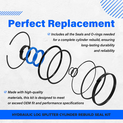 Hydraulic Log Splitter Cylinder Rebuild Seal Kit for 4.5" Bore x 1.75" Rod Cylinder