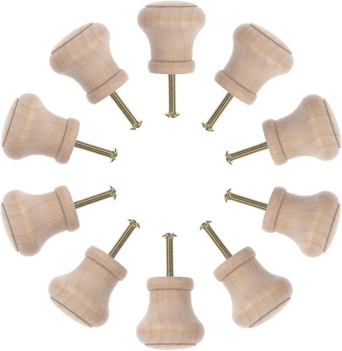 Ipetboom 10pcs Natural Wood Cabinet Knobs Unfinished Round Wooden Drawer Pulls Solid Wood