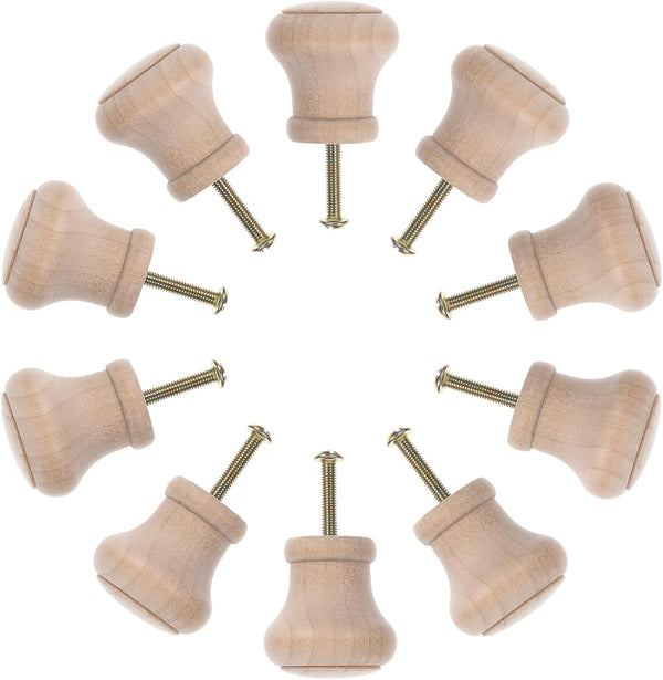 Ipetboom 10pcs Natural Wood Cabinet Knobs Unfinished Round Wooden Drawer Pulls Solid Wood