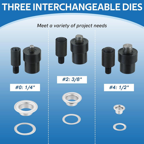 MYFULLY Heavy Duty Hand Press Grommet Machine Kit - Industrial Eyelet Tool with 3 Dies and 1500 Silver Grommets