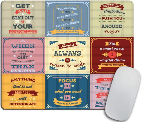 Success Motivational Mouse Pad, Rectangle Non-Slip Rubber Mousepad with Life and Inspiration Quotes