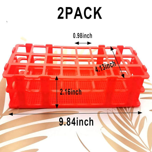 Plastic Test Tube Rack 2 Pack, 24 Holes Lab Holder for 25mm and Below Test Tubes, Detachable, Red