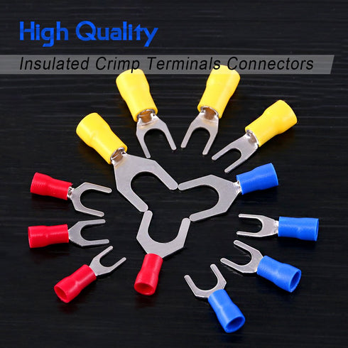 Glarks 240pcs Fork Spade Quick Splice Crimp Terminals Connectors Assortment Kit (22-16/16-14/12-10 Gauge)