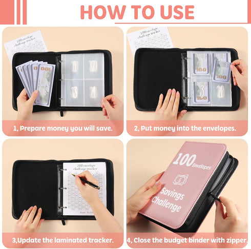 Money Saving Challenge Binder with 100 Envelopes, Laminated Tracker, Cash Envelopes, Save $5,050