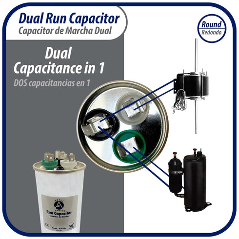 Appli Parts Dual Run Capacitor for AC 60+10 Mfd uF (370VAC), Universal Fit for HVAC Applications