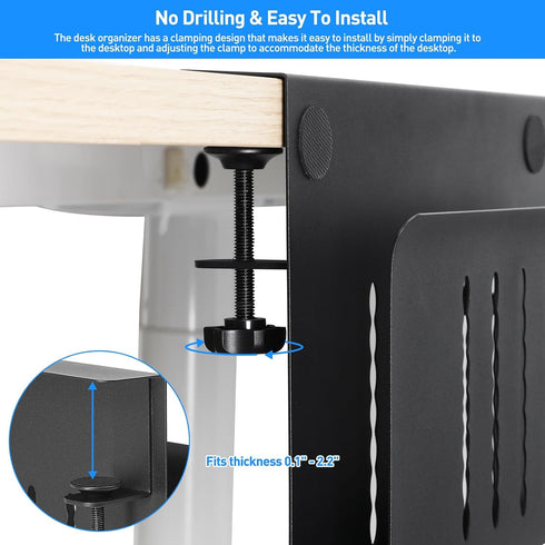 Desk Side Storage, Under Desk Laptop Mount, Hanging File Organizer, Clamp On Cable Management Tray, 22 Lbs