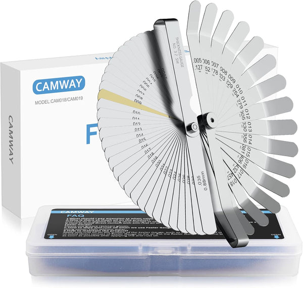 CAMWAY 2Pcs Feeler Gauge Set, Stainless Steel Metric/Inch 32 Straight Blade Steel Feeler Gauge for Measuring Gap Width