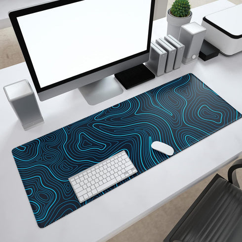 Ovenbird Gaming Mouse Pad, Topographic Map Blue, Extended XL with Anti-Slip Base, 31.5 x 11.8 in, Cool Large Mouse Pad