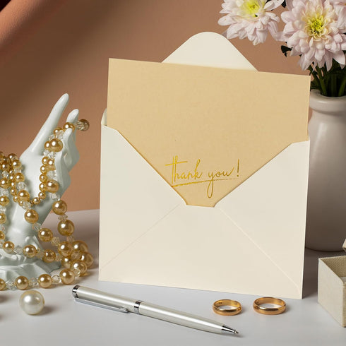 50 Pack 4x6 Kraft Brown Thank you Cards with Envelopes Thick Folded Cardstock and Stickers for All Occasion Greeting
