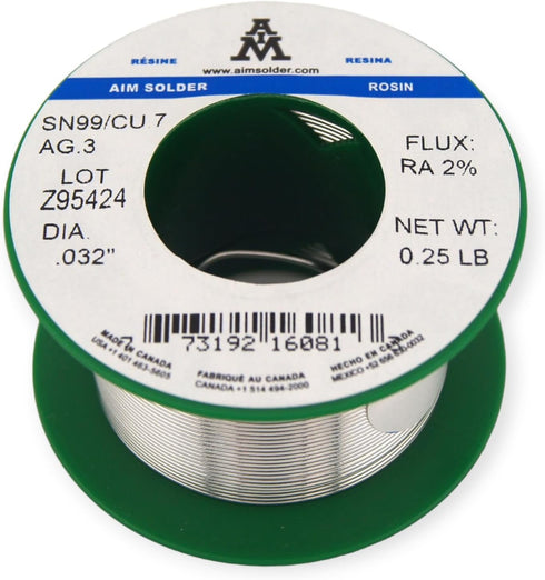 AIM Solder Lead-Free Rosin Core Solder Wire Sn99 Ag0.3 Cu0.7, 0.032inch, 0.25lb (0.8mm / 113g)
