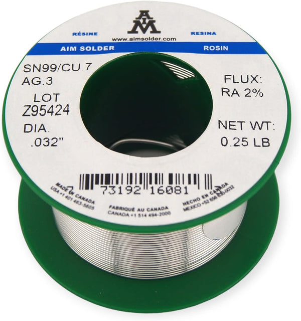 AIM Solder Lead-Free Rosin Core Solder Wire Sn99 Ag0.3 Cu0.7, 0.032inch, 0.25lb (0.8mm / 113g)
