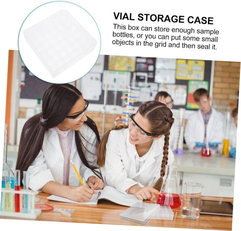 Mobestech Plastic Storage Box, 5.59X5.59X1.97 inches, Portable Sample Vial Case for Labs Storage