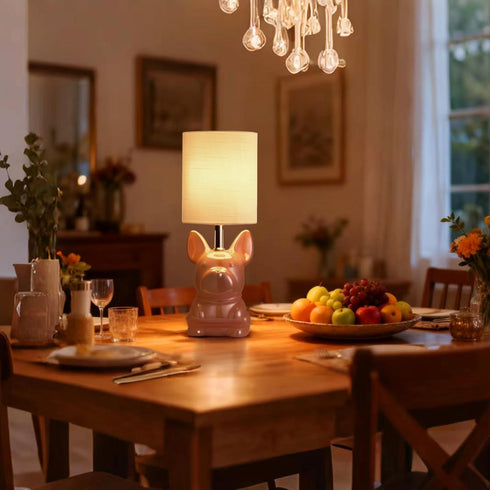 Set 2 4W Bulb EOEYYOYB of Ceramic Table Lamp, Puppy Shape Desk Lamp Cute Bedside Lamp for Nightstand, Living Room