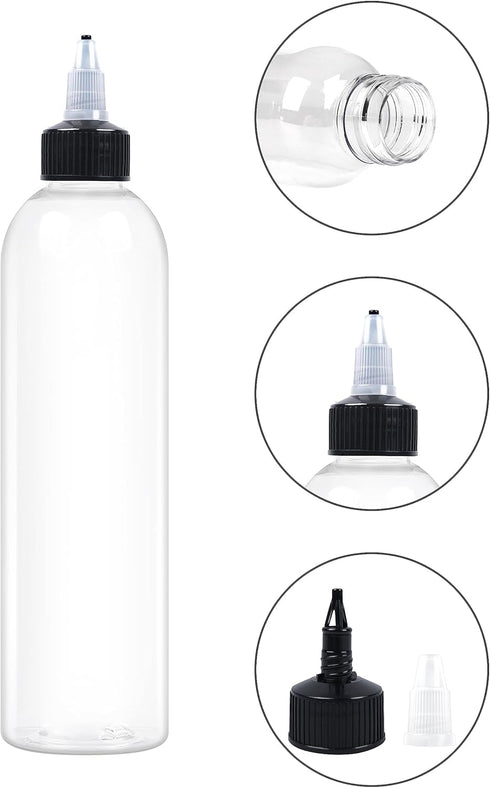 12Pcs 60ml Clear Squeeze Bottles with Black Twist Top Cap, Empty Refillable Bottles for Hair Oil, Inks, Crafts
