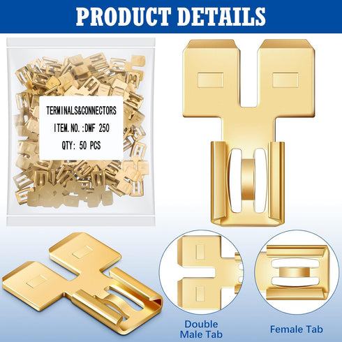 Tandefio 50 Pcs Double Piggyback Spade Connector, Quick Disconnect Electrical 2 Way Wire Terminals Adapter