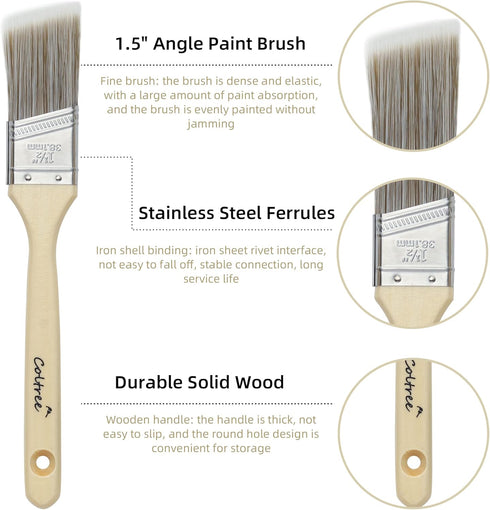 Paint Brushes Set, 5 Pcs for Wall and Trim, Flat and Angle Paintbrushes, Suitable for Oil-based and Water-based Paints