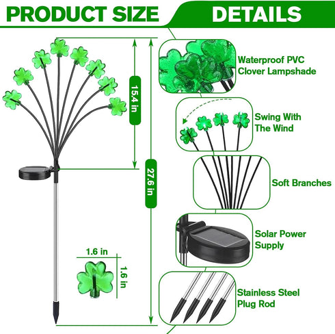 8 1 2 St. Patrick's Day Shamrock Pathway Lights, in Lucky Clover Light with Lighting Modes, Green Firefly Outdoor Decor