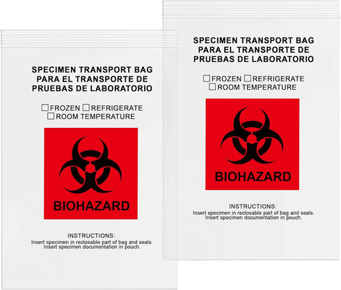 GPI 9" X 12" 100 Pack Biohazard Specimen Zip Bags, 2 Mil Thick for Laboratory or Health Care Samples