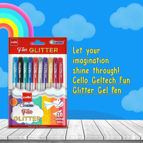Cello Fun Glitter Gel Pen, 10 Sparkler Color Pens