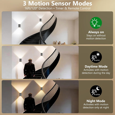 Set 2 3 6000mAh Motion Sensor Wireless Wall Sconce of - Battery Operated Wall Light with Timer&Remote Control, Color